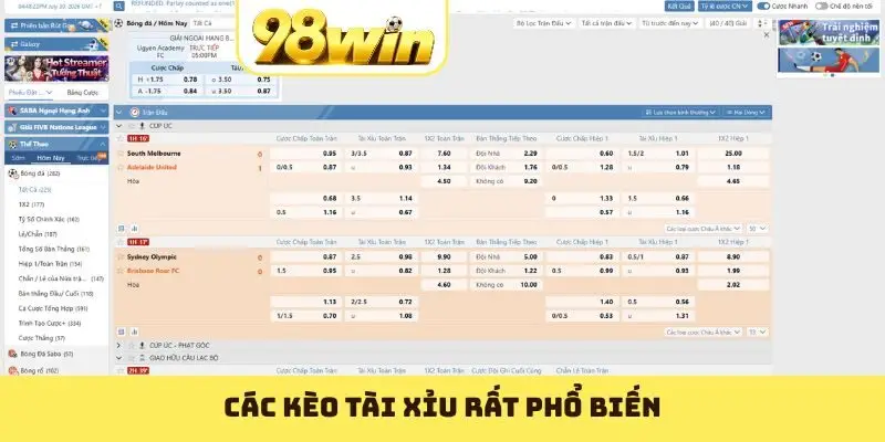 Các kèo tài xỉu rất phổ biến