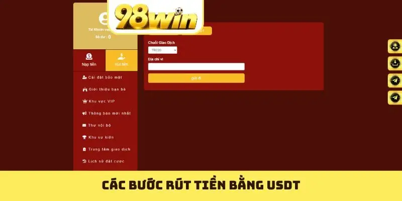 Các bước rút tiền bằng USDT