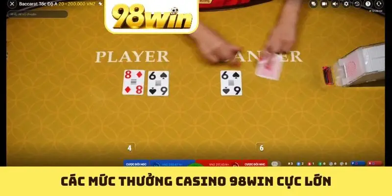 Các mức thưởng casino 98WIN cực lớn