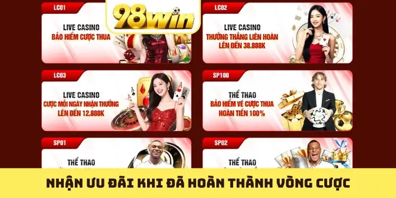 Nhận ưu đãi khi đã hoàn thành vòng cược